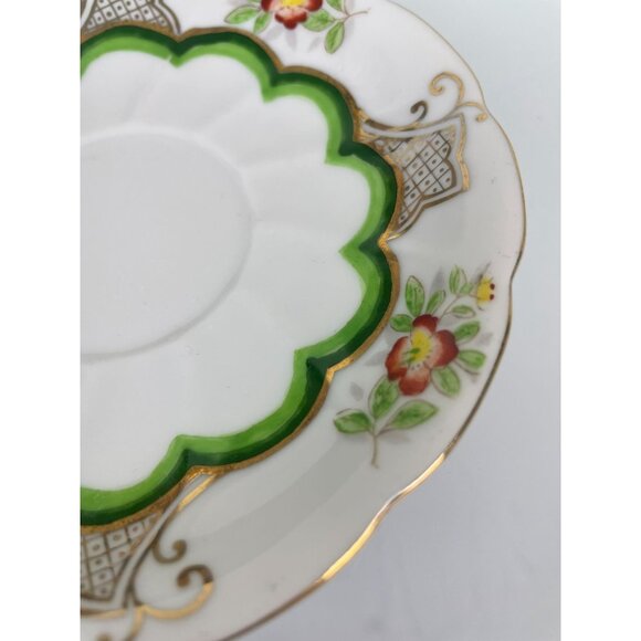 Vintage Ucago China Made in Japan Green & Gold Teacup & Saucer Floral - Picture 7 of 15